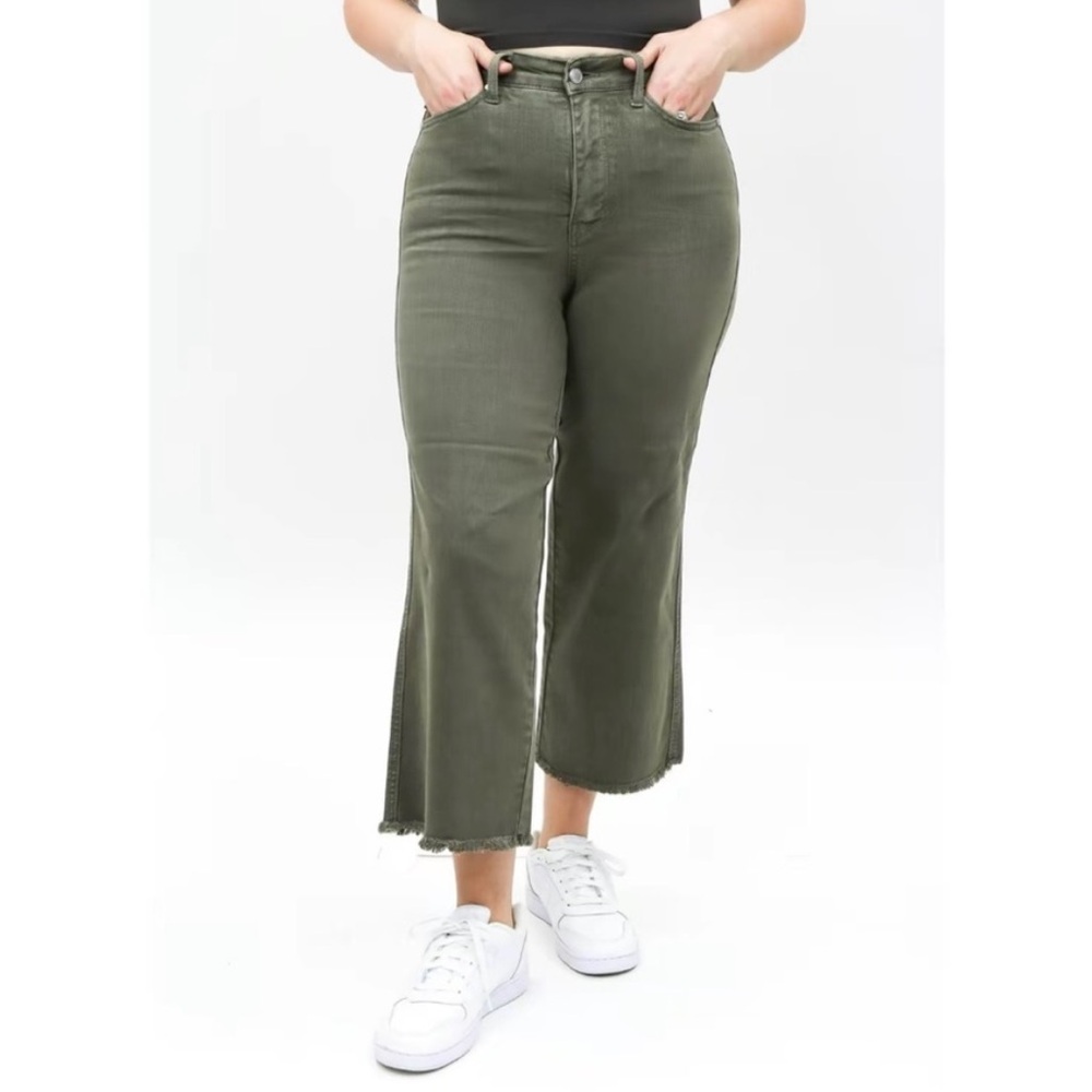 Judy Blue Olive Green High-Rise Cropped Flare Jeans Size 5
